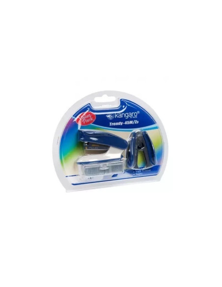 Capsator Kangaro TRENDY-45M/Z3, 24/6, 15coli, albastru, blister (+ decapsator, + capse 24/6)