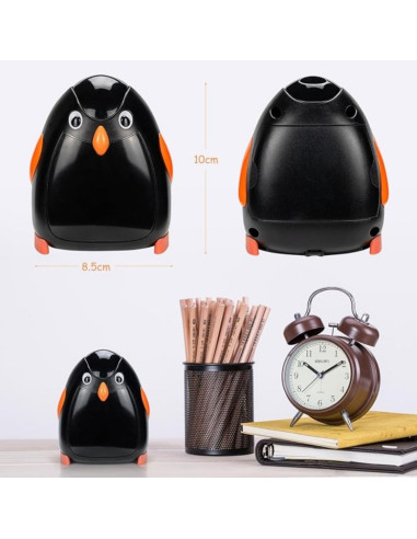 Ascutitoare electrica Eagle EG-5008, alimentare 4 baterii AA neincluse, 1 orificiu, 8mm, model pinguin, plastic, negru