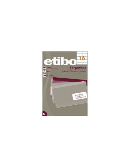 Etichete autocolante Etibox 119753, 16/A4, 105x35mm, permanente, colturi drepte, alb, top 100 coli (1600 etichete)