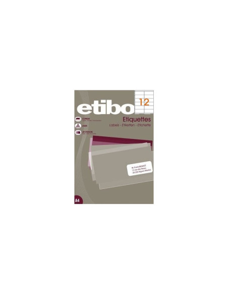 Etichete autocolante Etibox 119774, 12/A4, 105x48mm, permanente, colturi drepte, alb, top 100 coli (1200 etichete)