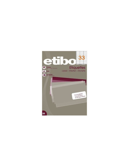 Etichete autocolante Etibox 119765, 33/A4, 70x25mm, permanente, colturi drepte, alb, top 100 coli (3300 etichete)