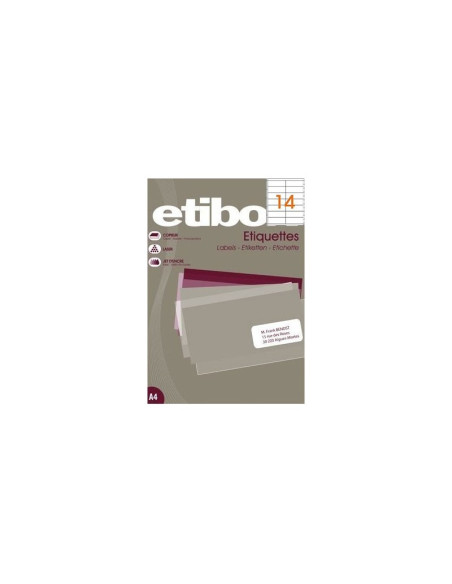 Etichete autocolante Etibox 119756, 14/A4, 105x42mm, permanente, colturi drepte, alb, top 100 coli (1400 etichete)