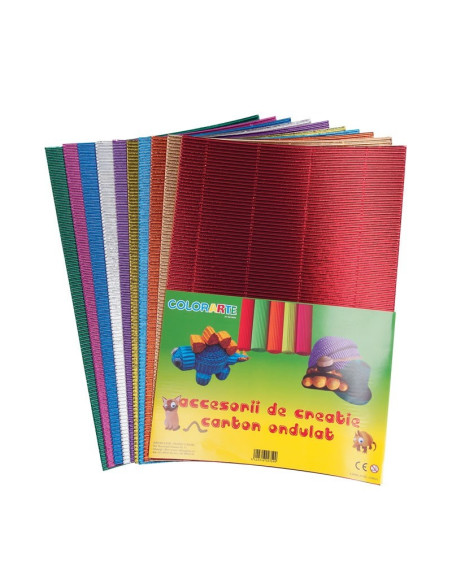 Carton ondulat A4, diverse culori metalice, set 10 coli, Colorarte