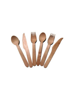 Accesorii creatie - lemn - tacamuri (2 linguri, 2 furculite, 2 cutite), natur, set 6 buc, Colorarte