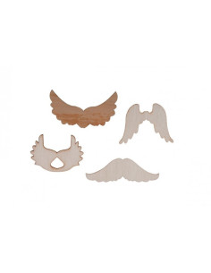 Accesorii creatie - lemn - mixt aripi + mustati + coarne, set 20 buc, Colorarte