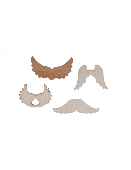 Accesorii creatie - lemn - mixt aripi + mustati + coarne, set 20 buc, Colorarte