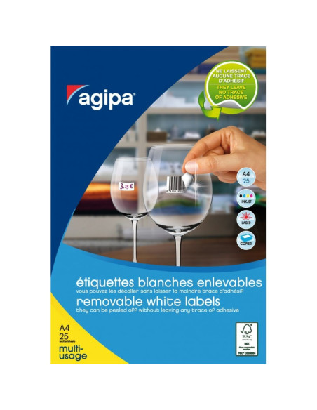 Etichete autocolante Agipa 119647, 88/A4, 45x8mm, permanente, colturi rotunjite, alb, pentru bijuterii, top 25 coli (2200 et.)