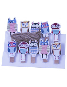Accesorii creatie - lemn - carlig bufnite, natur, 3.5cm, set 10 buc, Colorarte