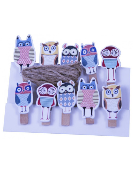 Accesorii creatie - lemn - carlig bufnite, natur, 3.5cm, set 10 buc, Colorarte