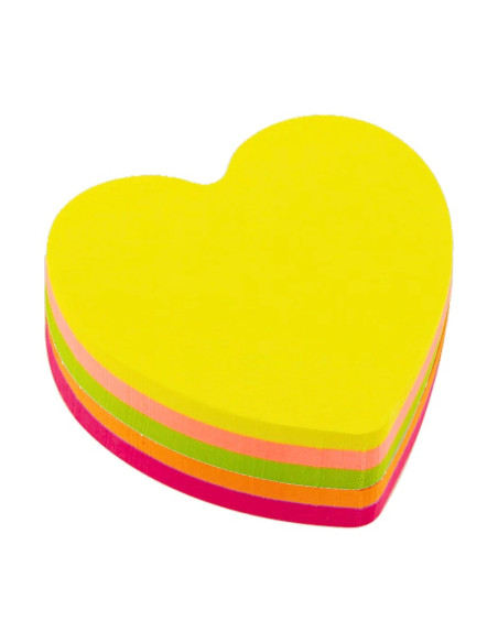 Notes adeziv Office Cover SN4505I, 100 coli, 75x75mm, 5 culori neon, forma inima, blister