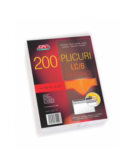Plic standard C6L GPV 70009, alb, 70g/mp, 114x162mm, siliconic, cu clapa in dreapta, set 200 buc