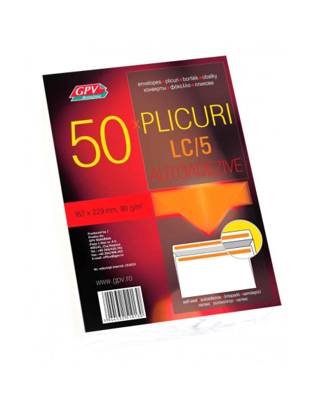 Plic standard C5L GPV 151013, alb, 80g/mp, 162x229mm, autoadeziv, set 50 buc