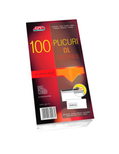 Plic cu fereastra DL GPV 70008, alb, 80g/mp, 110x220mm, siliconic, cu fereastra stanga, set x 100 buc