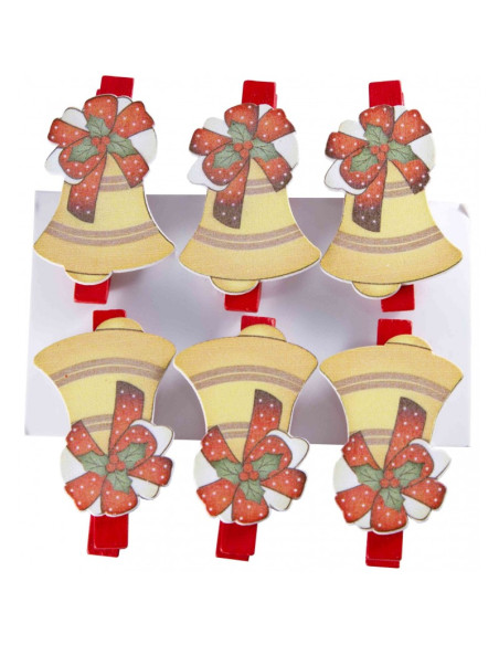 Accesorii creatie - lemn - carlig colorat clopotel, colorat, 4.5cm, set 6 buc, Colorarte