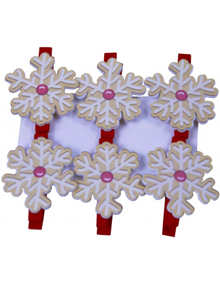 Accesorii creatie - lemn - carlig colorat fulg de nea, colorat, 4.5cm, set 6 buc, Colorarte