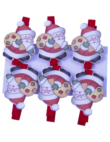 Accesorii creatie - lemn - carlig colorat Mos Craciun, colorat, 4.5cm, set 6 buc, Colorarte