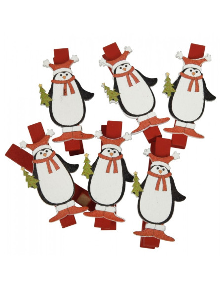 Accesorii creatie - lemn - carlig pinguin, colorat, 4.5cm, set 6 buc, Colorarte