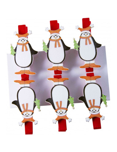 Accesorii creatie - lemn - carlig pinguin, colorat, 4.5cm, set 6 buc, Colorarte