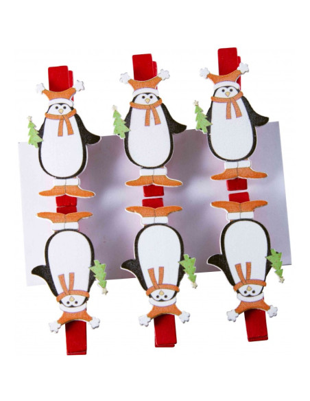 Accesorii creatie - lemn - carlig pinguin, colorat, 4.5cm, set 6 buc, Colorarte