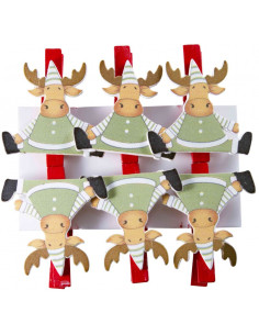Accesorii creatie - lemn - carlig ren, colorat, 4.5cm, set 6 buc, Colorarte