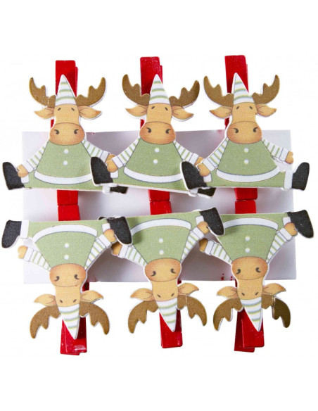 Accesorii creatie - lemn - carlig ren, colorat, 4.5cm, set 6 buc, Colorarte