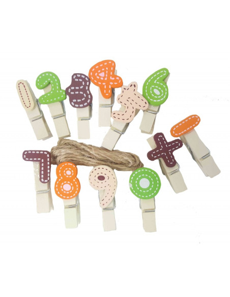 Accesorii creatie - lemn - carlig cifre colorate, natur, 3.5cm, Colorarte