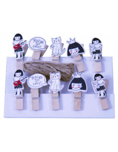 Accesorii creatie - lemn - carlig fetita/pisica, natur, 3.5cm, set 10 buc, Colorarte