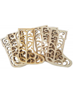 Accesorii creatie - lemn decupat - ciorap Craciun cu model, set 6 buc, Colorarte, FS-MF