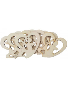 Accesorii creatie - lemn decupat - inimioara cu ingeras, set 6 buc, Colorarte, FS-MF