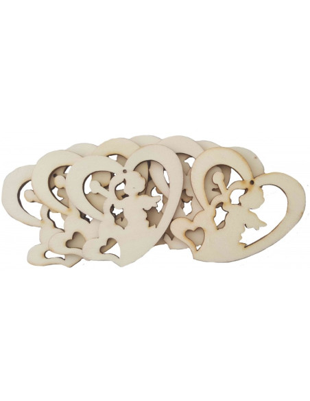 Accesorii creatie - lemn decupat - inimioara cu ingeras, set 6 buc, Colorarte, FS-MF
