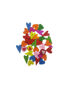 Accesorii creatie - lemn - nasturi inima, diverse modele, diverse culori, set 20-22g, Colorarte