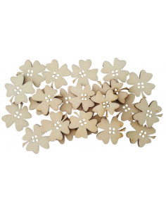 Accesorii creatie - lemn - nasturi trifoi cu 4 foi, natur, set 30 buc, Colorarte
