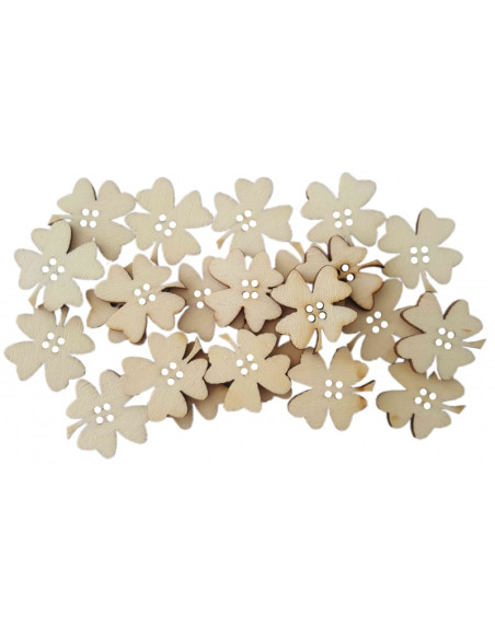Accesorii creatie - lemn - nasturi trifoi cu 4 foi, natur, set 30 buc, Colorarte