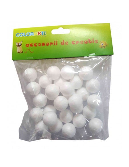 Accesorii creatie - polistiren - sfera mica, alb, 2cm, set 35-40 buc, Colorarte