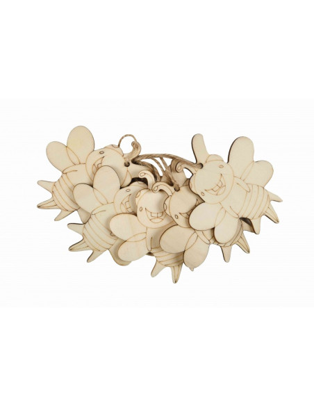 Accesorii creatie - lemn pirogravura cu sfoara - albina, 7x7cm, set 5 buc, Colorarte