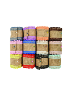 Accesorii creatie - panza iuta, diverse culori, 5cm x 2m, cu dantela, set 12 buc, Colorarte