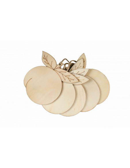 Accesorii creatie - lemn pirogravura + sfoara - mar, 7x7cm, set 5 buc, Colorarte