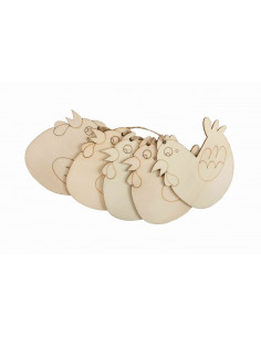 Accesorii creatie - lemn pirogravura cu sfoara - gaina, 7x7cm, set 5 buc, Colorarte