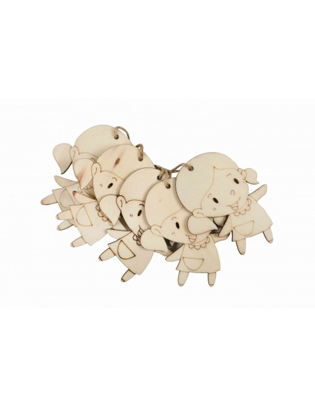 Accesorii creatie - lemn pirogravura cu sfoara - fetita, 7x7cm, set 5 buc, Colorarte
