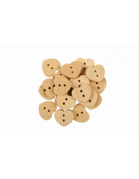 Accesorii creatie - lemn - nasturi inima, natur, 1.5cm, set 18-19 buc, Colorarte