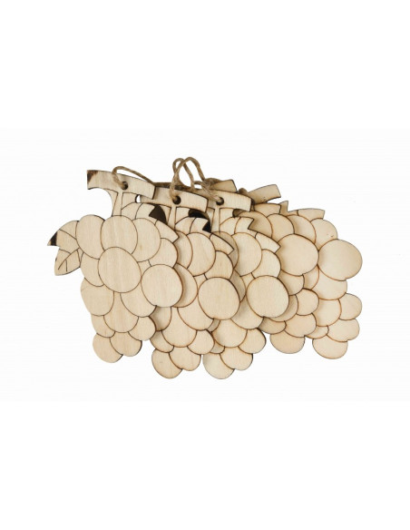 Accesorii creatie - lemn pirogravura + sfoara - strugure, 7x7cm, set 5 buc, Colorarte
