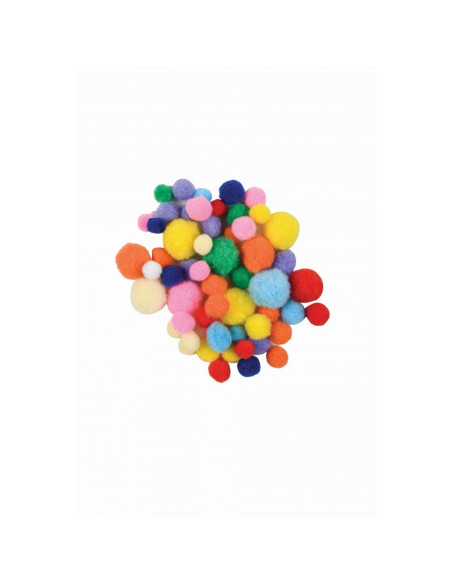 Accesorii creatie - Pom Pom textil, diverse culori, 10-25mm, diverse dimensiuni, set 60 buc, Colorarte, 33620