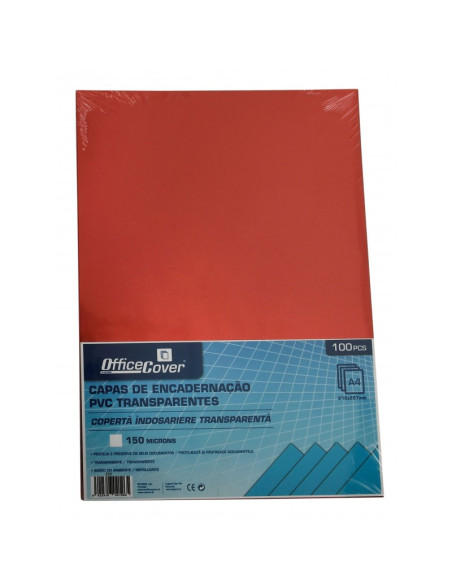Coperta indosariere A4 Office Cover, PVC rosu, transparent, 0.15mm, top cu 100 coli