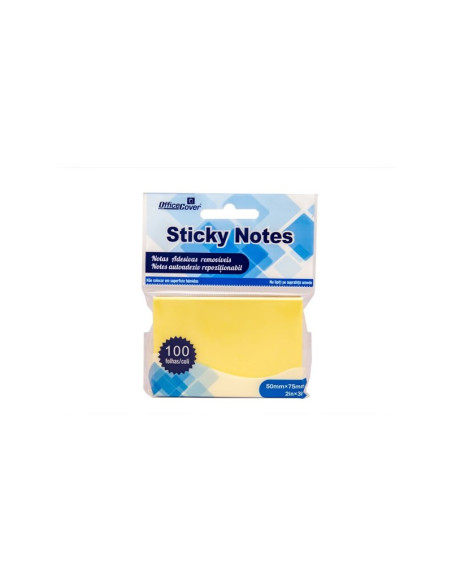 Notes adeziv Office Cover A02, 100 coli, 50x75mm, galben pastel, blister