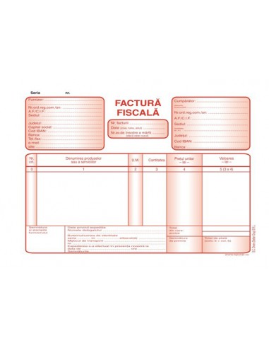 P027 Factura fiscala fata TVA (format A5, 50 seturi autocopiative, 3x exemplare)