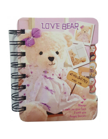 Jurnal A6 CNX Love Bear XQ-014, 108 pagini, coperta carton, cu spira