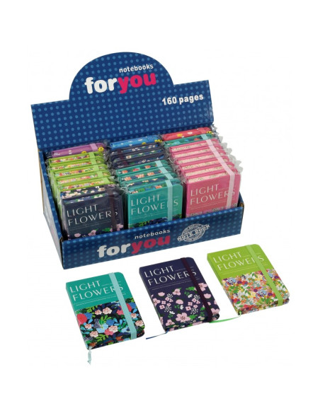 Jurnal A7 CNX Flowers 5701-16, 160 pagini, coperta carton diverse culori, cu elastic