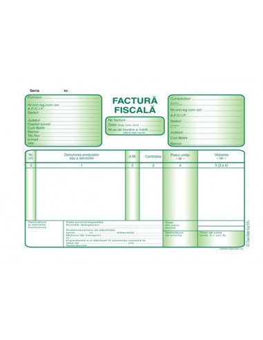 P027 Factura fiscala fata TVA (format A5, 50 seturi autocopiative, 3x exemplare)