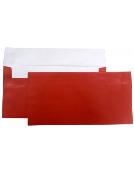 Plic color DL CNX, rosu metalizat, 120g/mp, 110x220mm, autoadeziv, set 10 buc