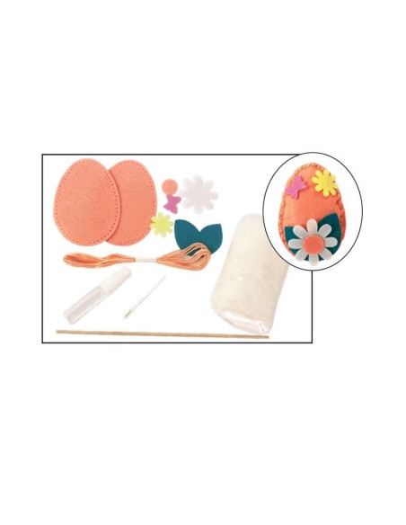 Set accesorii creatie ou fetru, 14cm, ac plastic, ata, lipici, vata sintetica, instructiuni